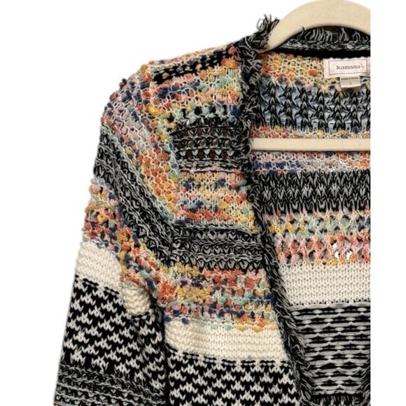 Kamana Multicolor Open Weave Open Front Fringe Cardigan Small Acrylic - Picture 5 of 7